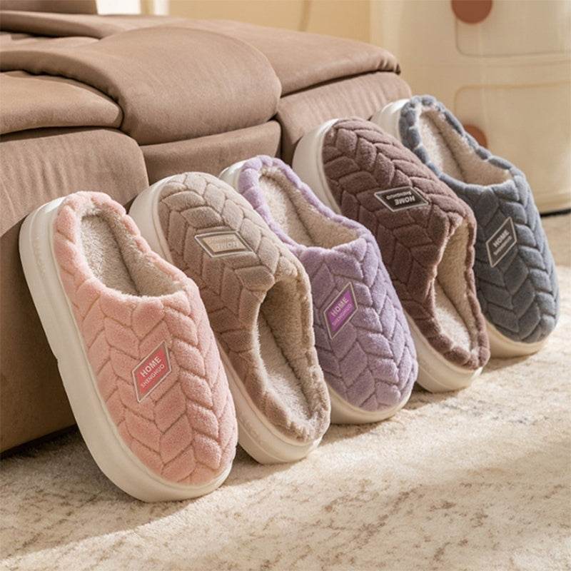 New Non-slip Thick-soled Plush Slippers Couple Winter Warm Home Slipper Indoor Fleece Shoes For Women Men - Velora