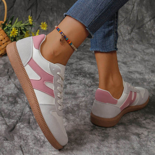 New Colorblock Lace-up Flats Shoes Fashion Round Toe Slip On Casual Shoes For Women - Velora