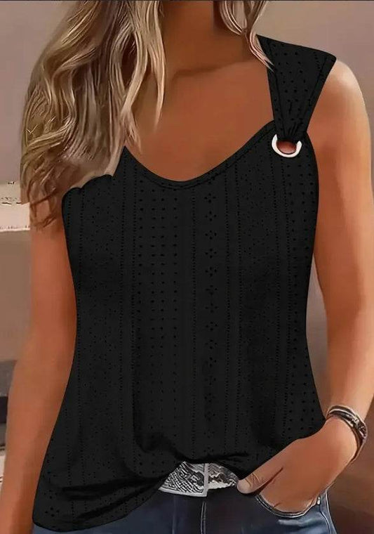 Eyelet Solid Tank Top, Casual Sleeveless Tank Top For Summer, Women's Clothing - Velora