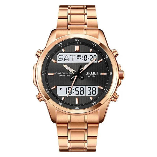 Multifunctional Men's Steel Strap Watch Double Display Sports - Velora