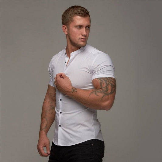 New Summer Shirt  Fitness Clothing Cotton Tops Short Sleeve Sports Shirts Brand Mens Short Cool Casual Fashion Breathable Shirt