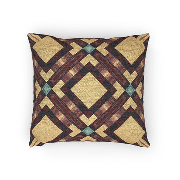 Woven Pillow — Geometric Boho Throw Pillow with Warm Earth Tones