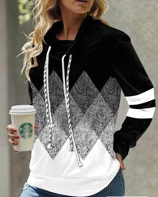 New Fashion Women's Pile Collar Printed Hoodie Pullover Top - Velora