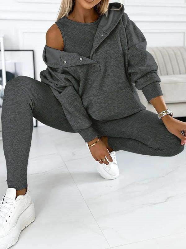 3pcs Women Hoodie Athleisure Outfit set sweatsuit set - Velora