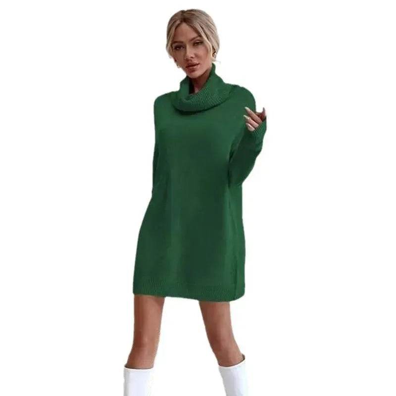 Autumn Winter Solid Cashmere Loose Mini Turtleneck sweater Dress - Velora