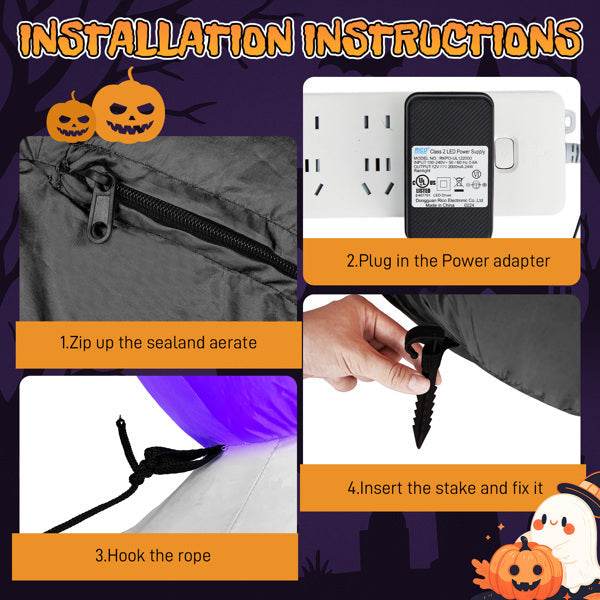 8.2ft Stacking Head Arch, 7pcs White LED Lights, Halloween Inflatable Decoration 12V - Velora