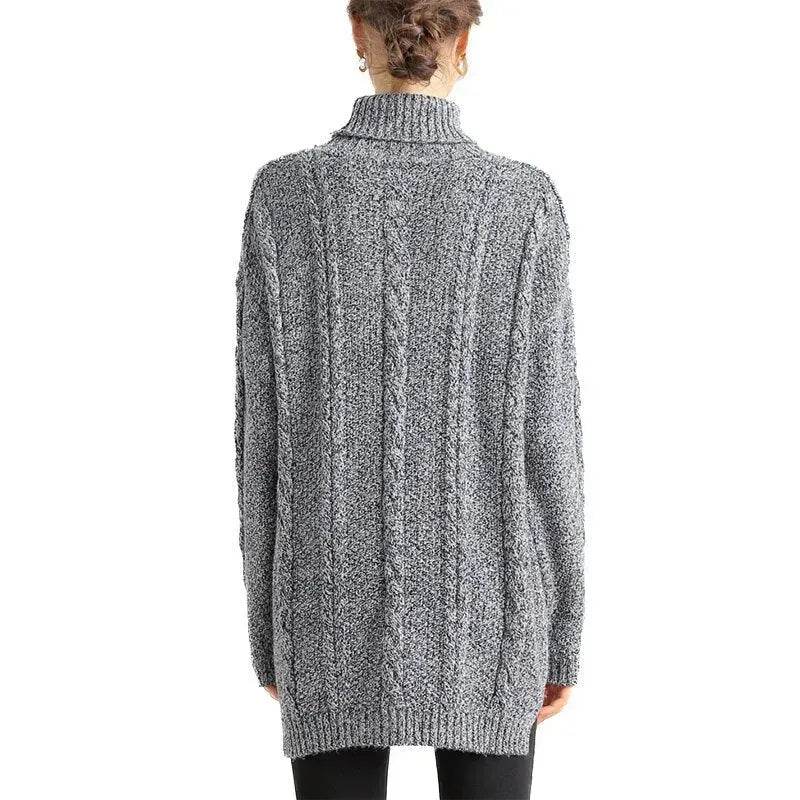 Oversize Knitted Mini turtleneck sweater dress Tunic sweater - Velora