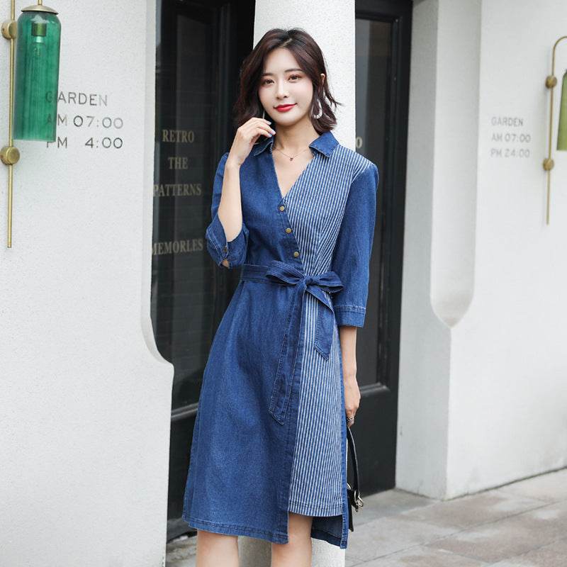 Casual Fashion Slim denim Wrap dress - Velora
