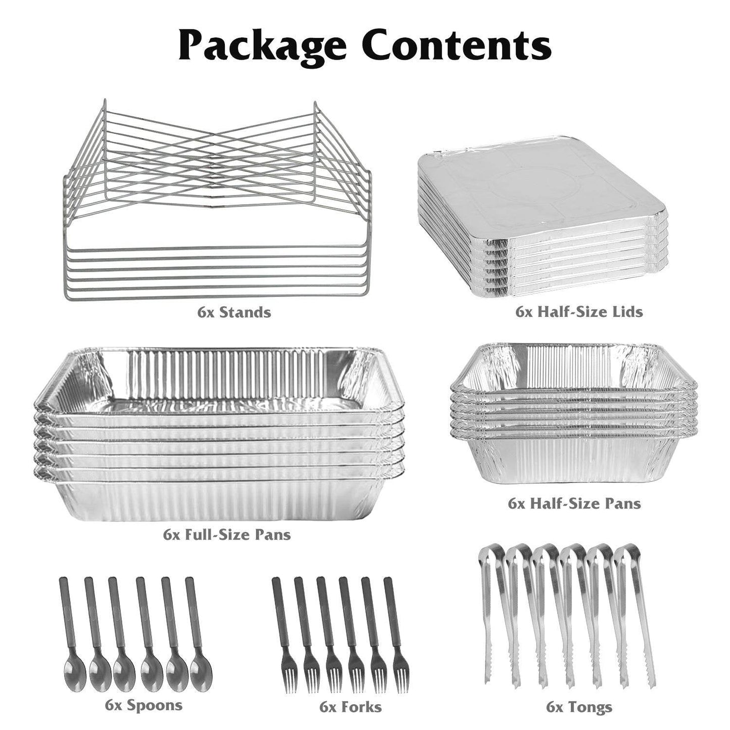 42Pcs Serve 6 Guests Disposable Chafing Dish Buffet Set Chafing Servers With Covers Spoons Forks Tongs Full-Size Pans Food Warmers For Parties Events Catering Supplies With Utensils And Lids - Velora