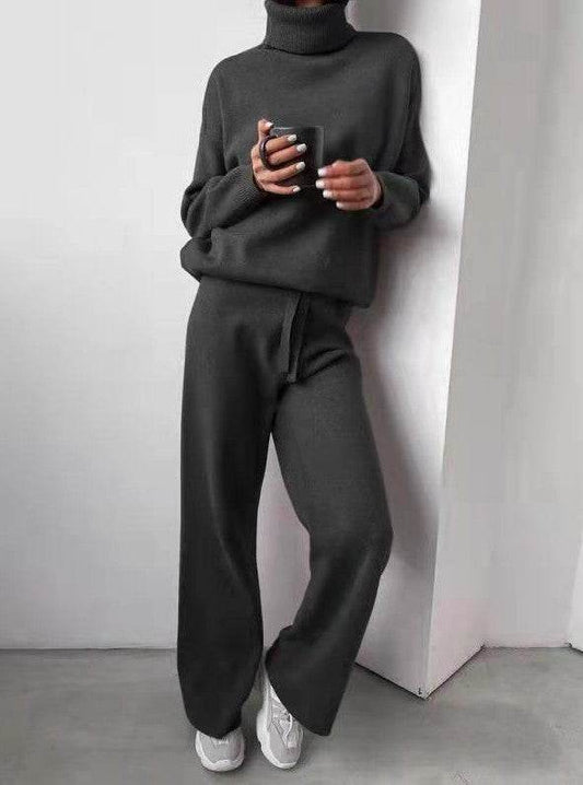 Casual Fashion Suits For Women Turtleneck Sweater And Drawstring Straight Pants - Velora