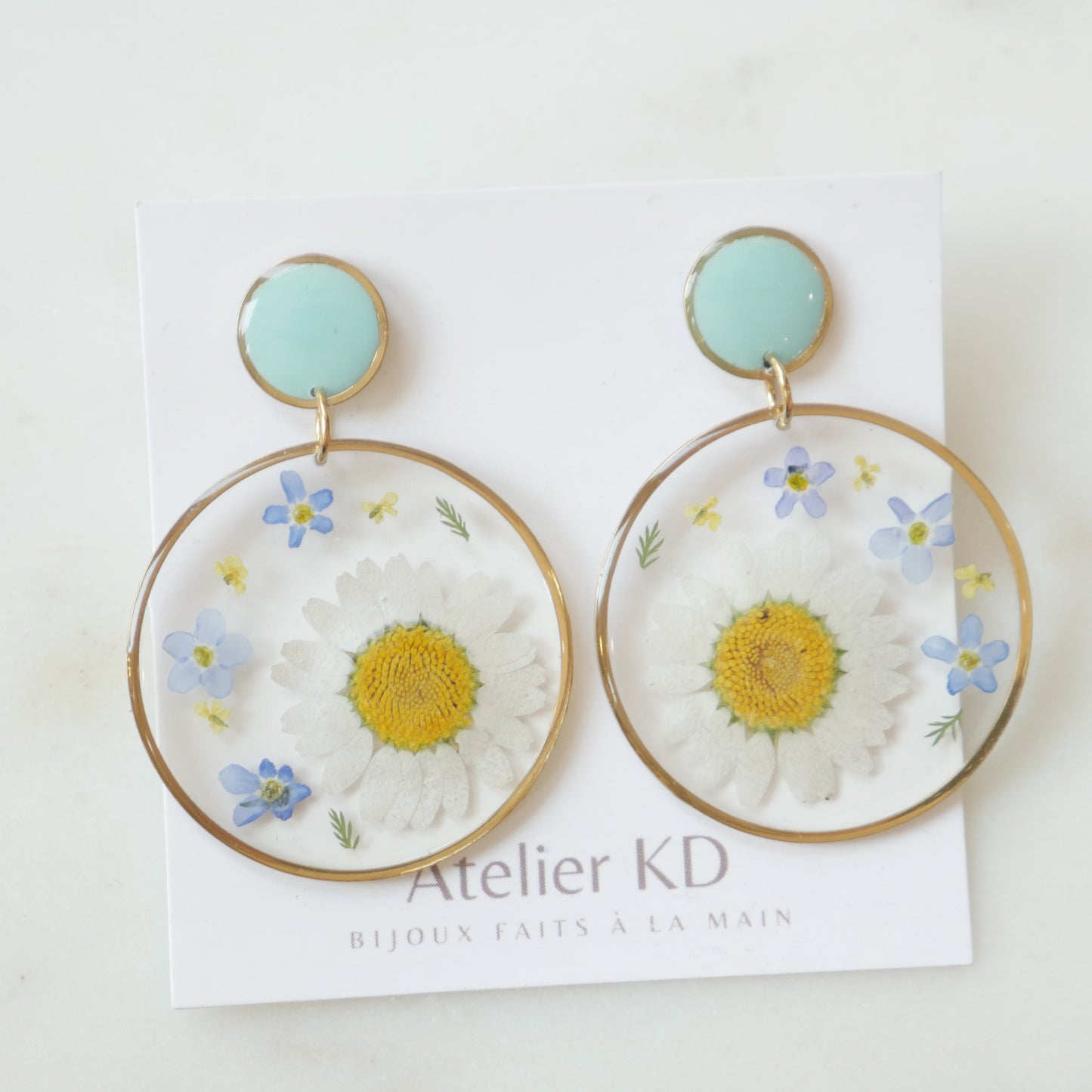 Boucles d'oreilles duo marguerite et trio myosotis - rond (XXL) - Velora