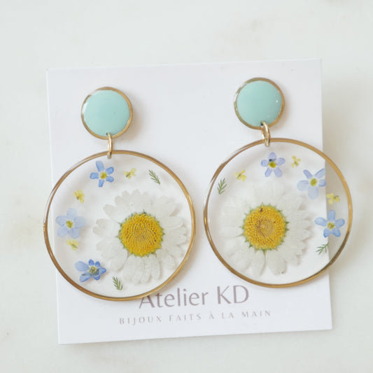 Boucles d'oreilles duo marguerite et trio myosotis - rond (XXL) - Velora