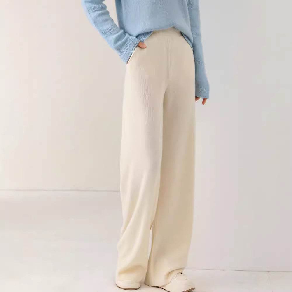 High Waist Casual All-match Knitted Mop Trousers Thickened - Velora