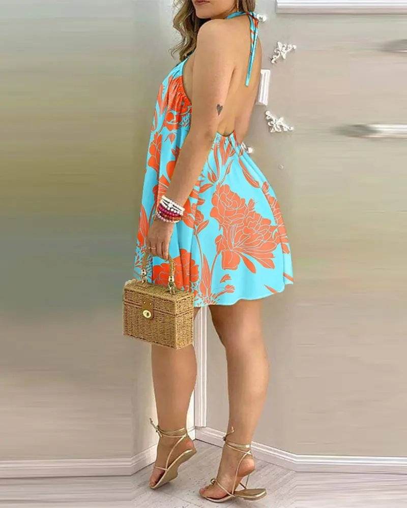 Printed Dress Summer Off-Shoulder Hanging Neck Sleeveless Sexy Dresses Women - Velora