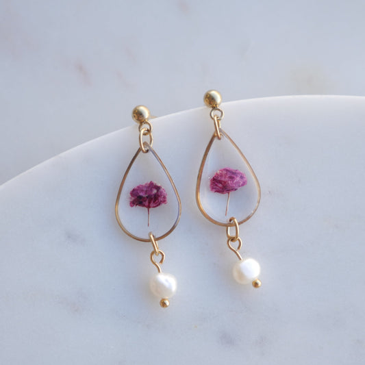 Boucles d’oreilles Perla - gypsophile fuschia - goute (moyen) - Velora