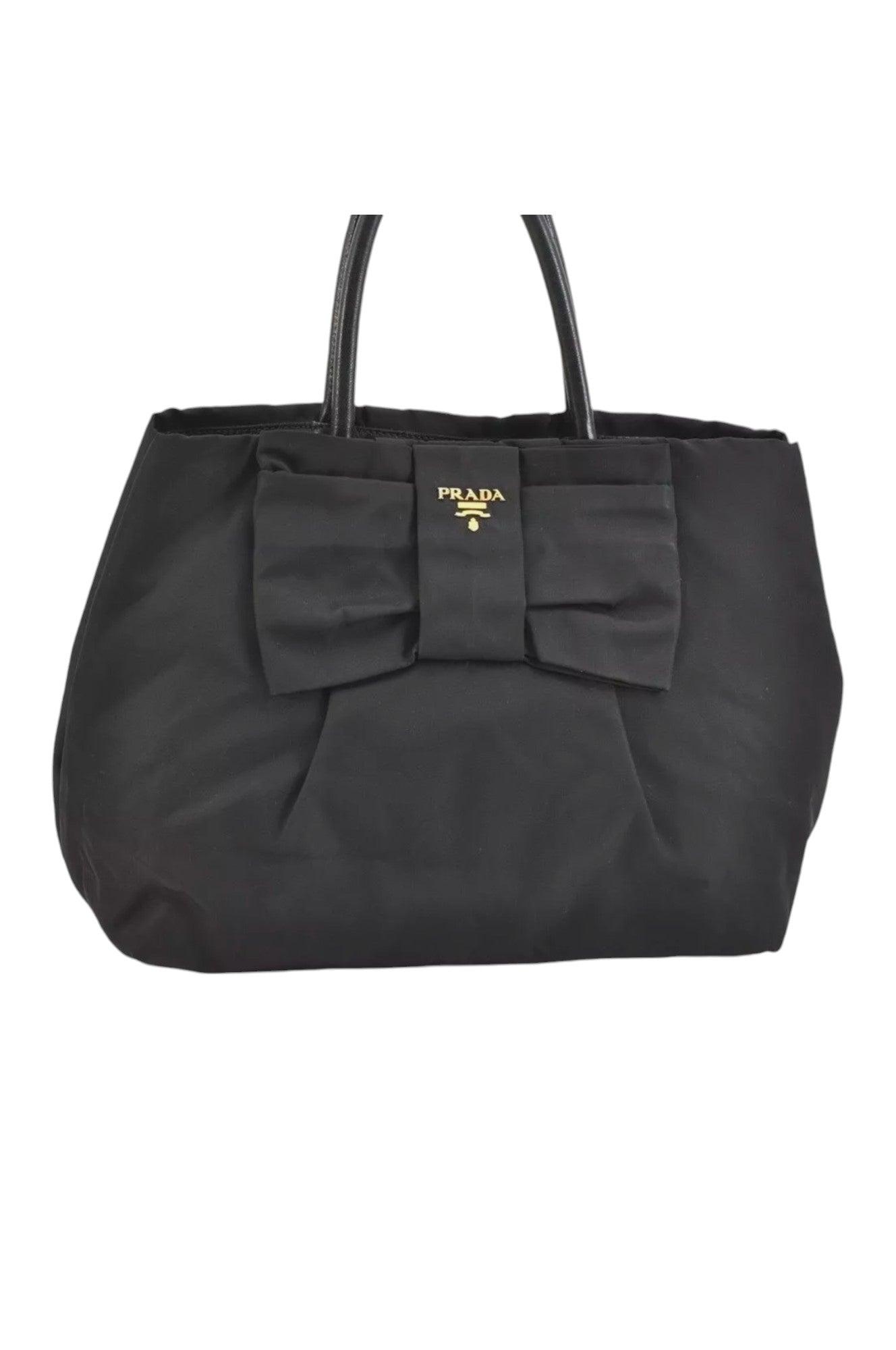 PRADA Tessuto Fiocco Ribbon Nylon Leather Hand Tote Bag Black 7620K - Velora