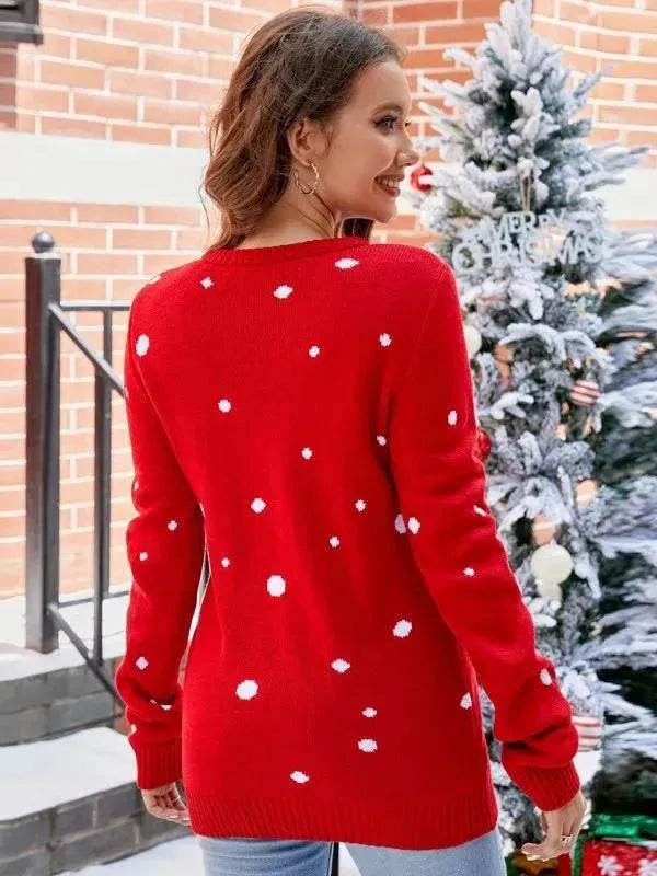 Women's Tops Santa Pullover Sweater Autumn And Winter Letter Embroidery Christmas Red Sweaters Long Sleeve Crew Neck Clothes - Velora