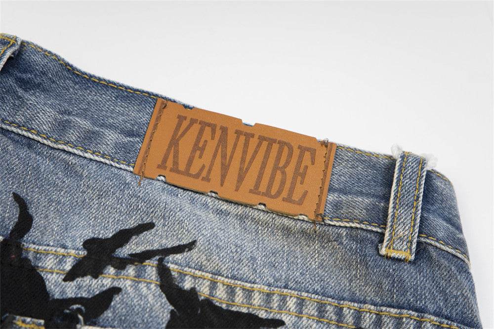 Punk Make Old Ripped Letter Denim Trousers Men Jeans - Velora