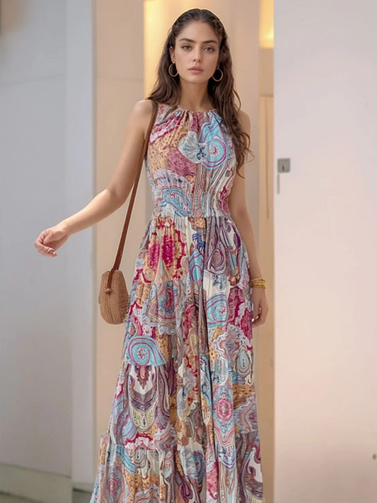 Printed Halter Neck Maxi Dress - Velora