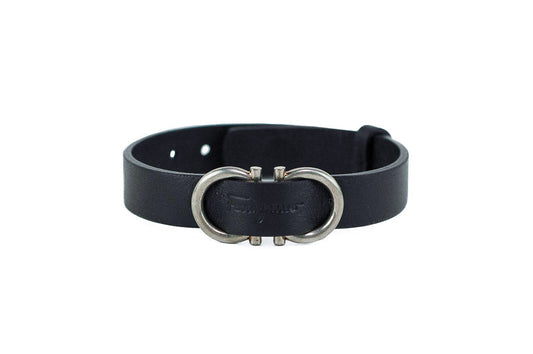 Salvatore Ferragamo Black Calf Leather Gancio Hook Logo Lettering Bracelet