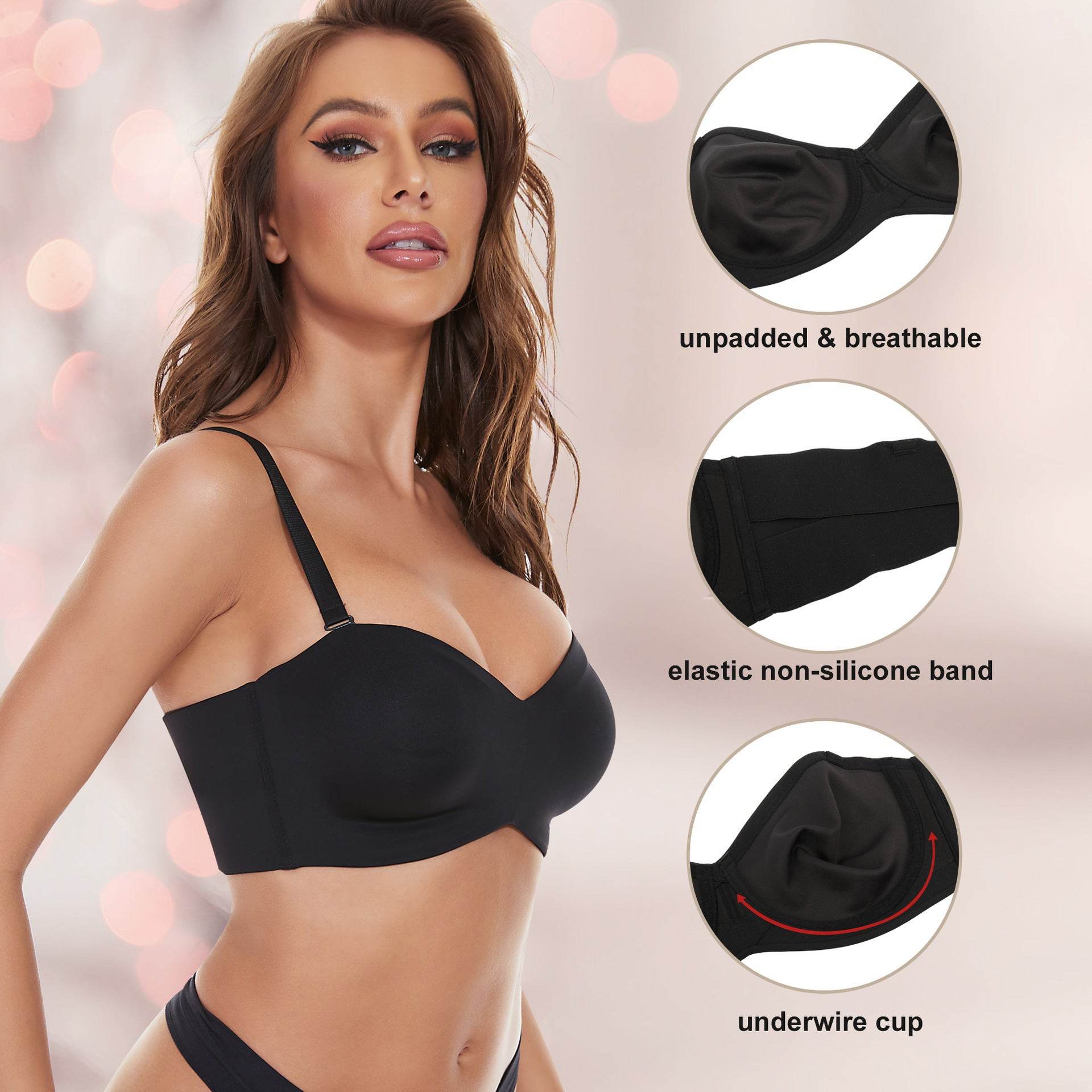 Underwear Seamless Invisible Bra Removable Push Up Thin With Steel Ring - Velora