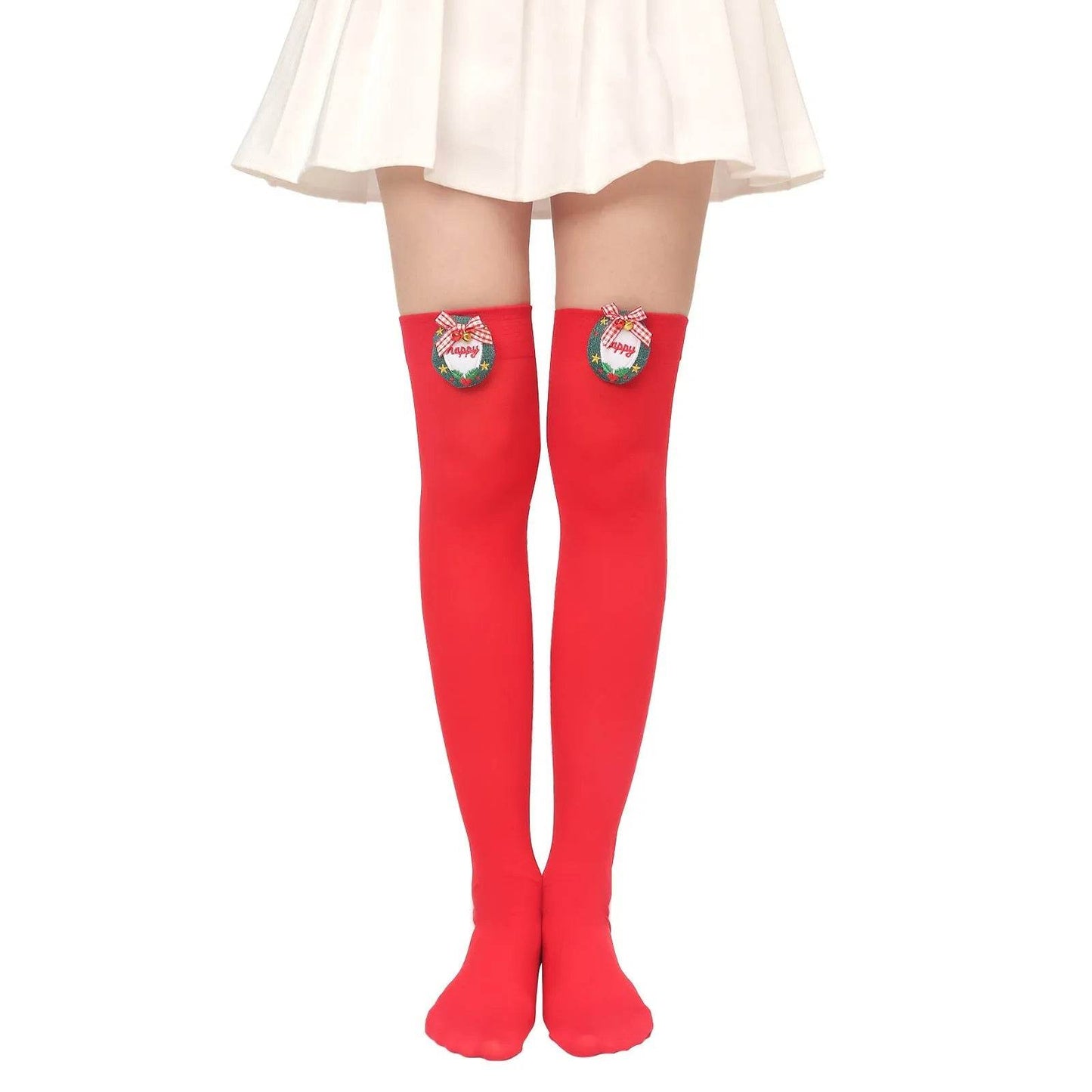 Christmas Plush Doll Knee Socks Bow Stockings - Velora