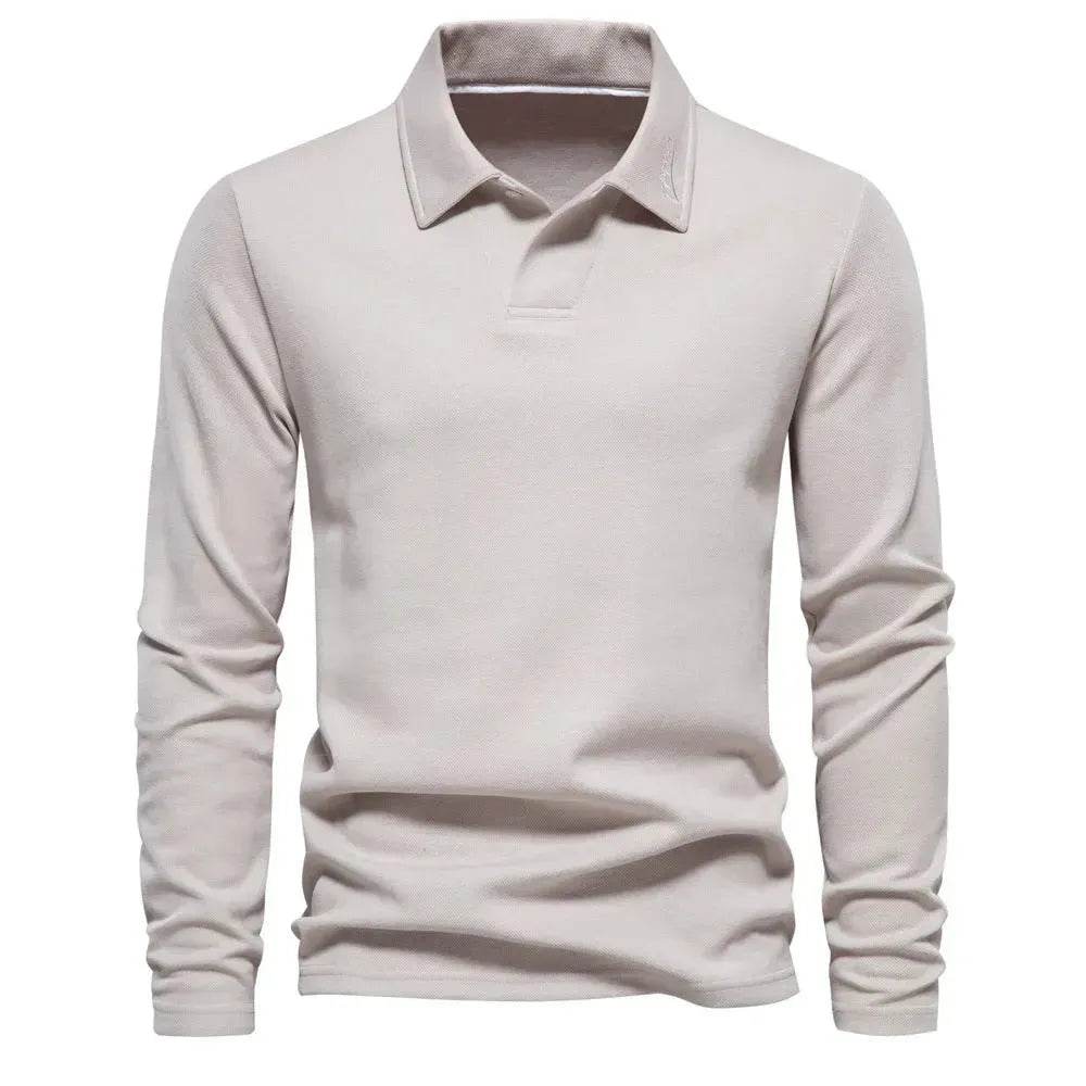Fashion Plain Lapel Long-sleeved Polo Shirt Men's Casual Autumn Polo sweatshirt - Velora