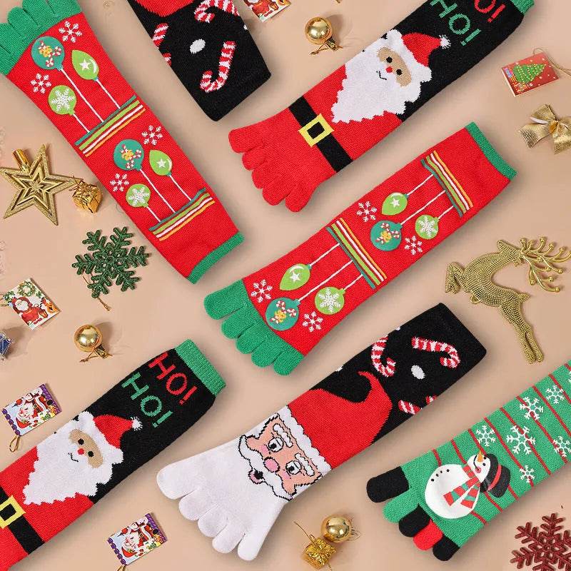 Cute Winter Christmas socks Five-finger Elastic absorbent Split-toe - Velora