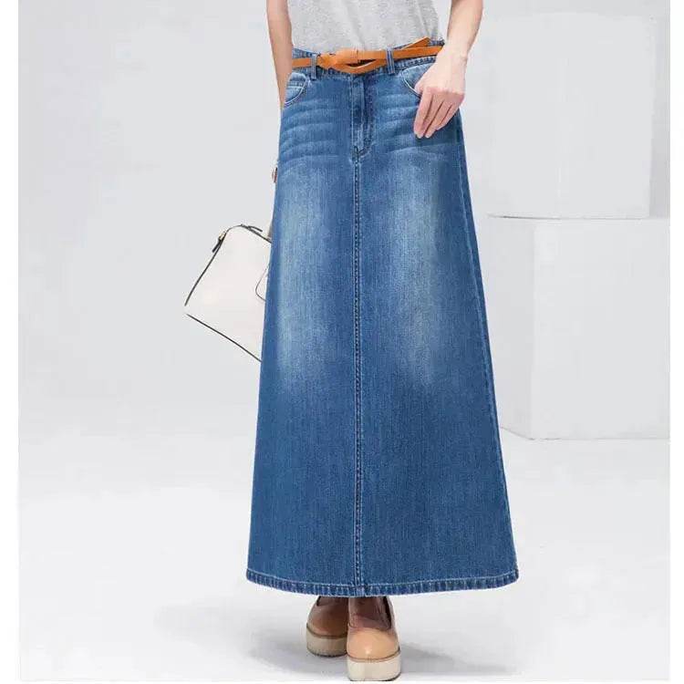 Women's Plus Size Mid-length A- Line Denim Skirt Denim long skirt maxi jean skirt - Velora