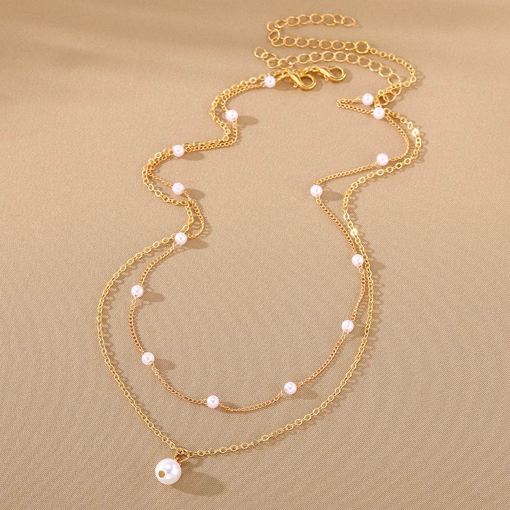 Fashion Jewelry Women's Pearl Tassel Pendant Double-layer Necklace Gold Pearl Necklace For Women - Velora
