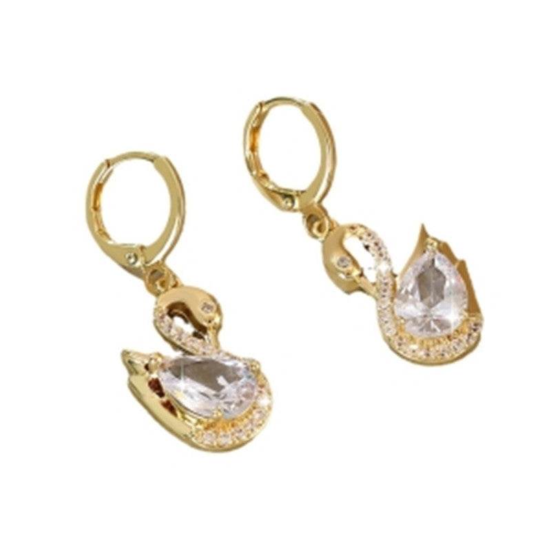 Sweet Rhinestone Swan Earrings Ins Fashion Earrings For Women Jewelry - Velora