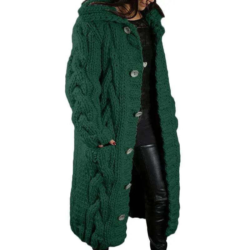 Chunky Long Knitted Hoodie winter Long Cardigan sweater Jacket women - Velora