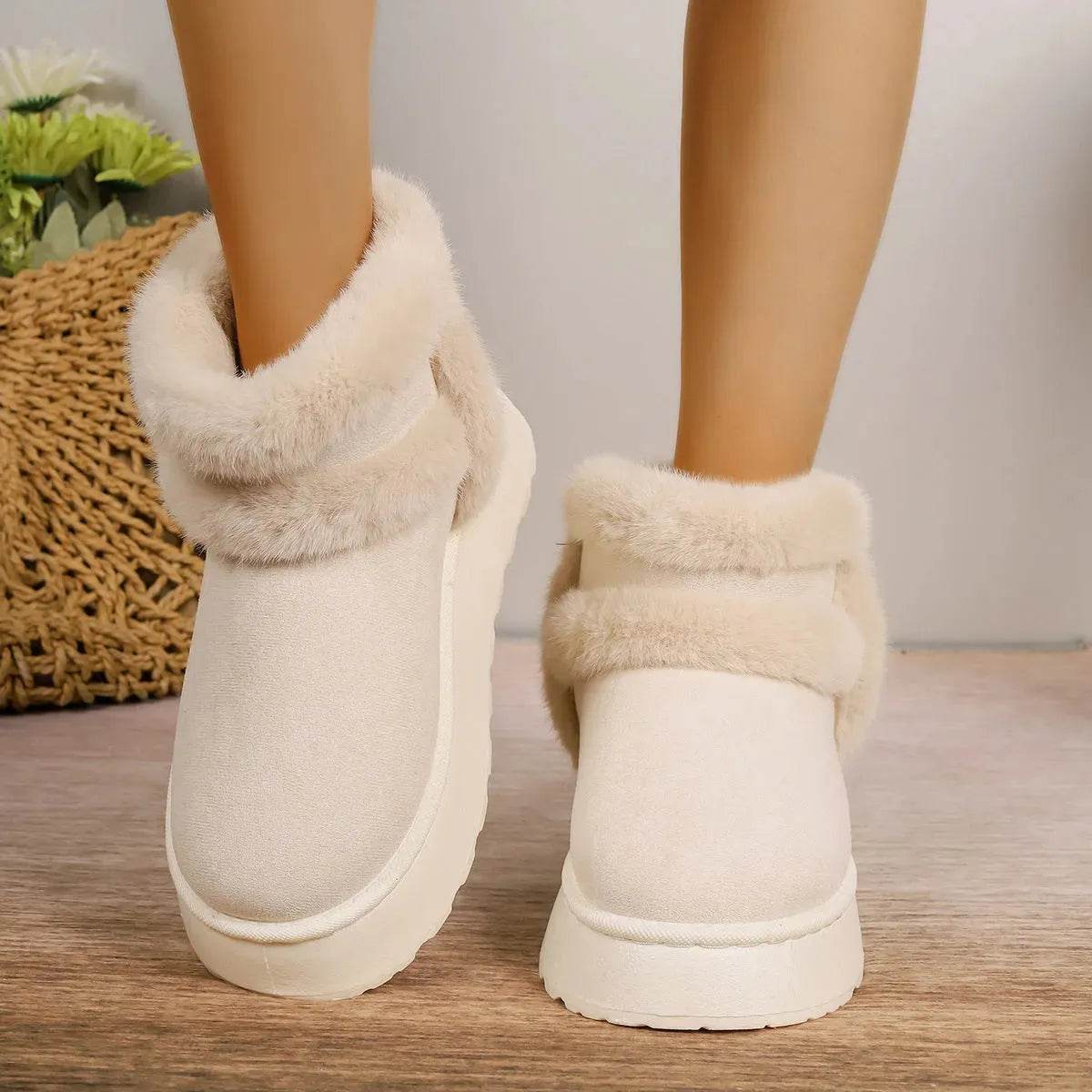 Winter Fleece-lined Snow Boots Warm Furry Women's Thick Bottom Casual Short Boot House Shoes - Velora