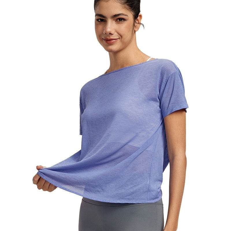 Draping Flab Hiding Yoga Clothes Blouse Sexy Beauty Back Mesh Workout Top - Velora