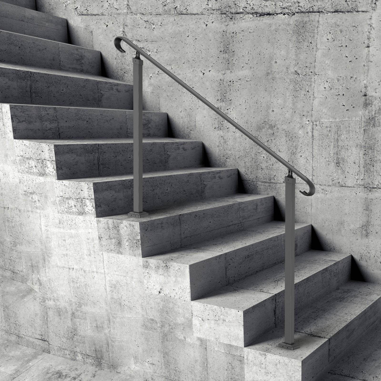 Handrails For Outdoor Steps, Fit 3-5 Steps Outdoor Stair Railing, Wrought Iron Handrail, Flexible Front Porch Hand Rail, Black Transitional Hand Railings For Concrete Steps Or Wooden Stairs - Velora