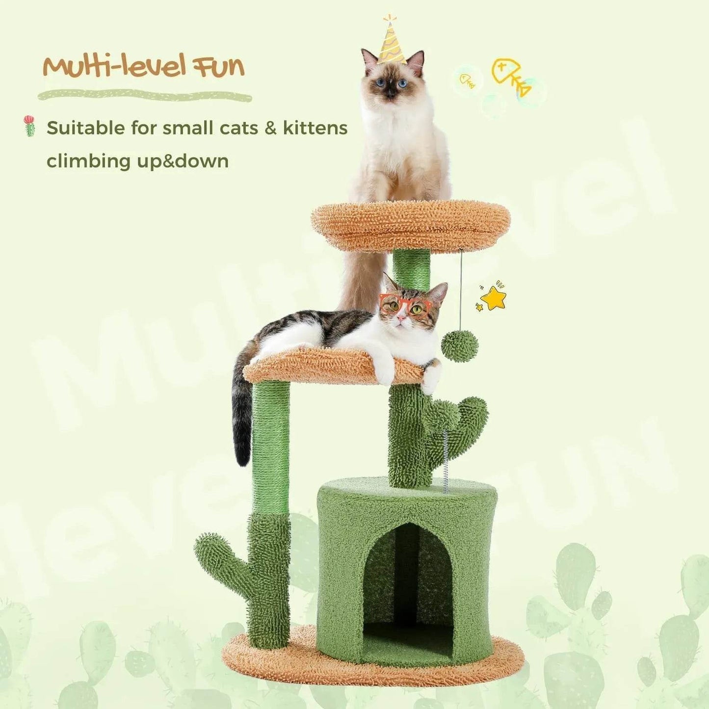 Climbing Frame Cat Nest Tree 32-inch Cactus Cat Climbing Frame - Velora