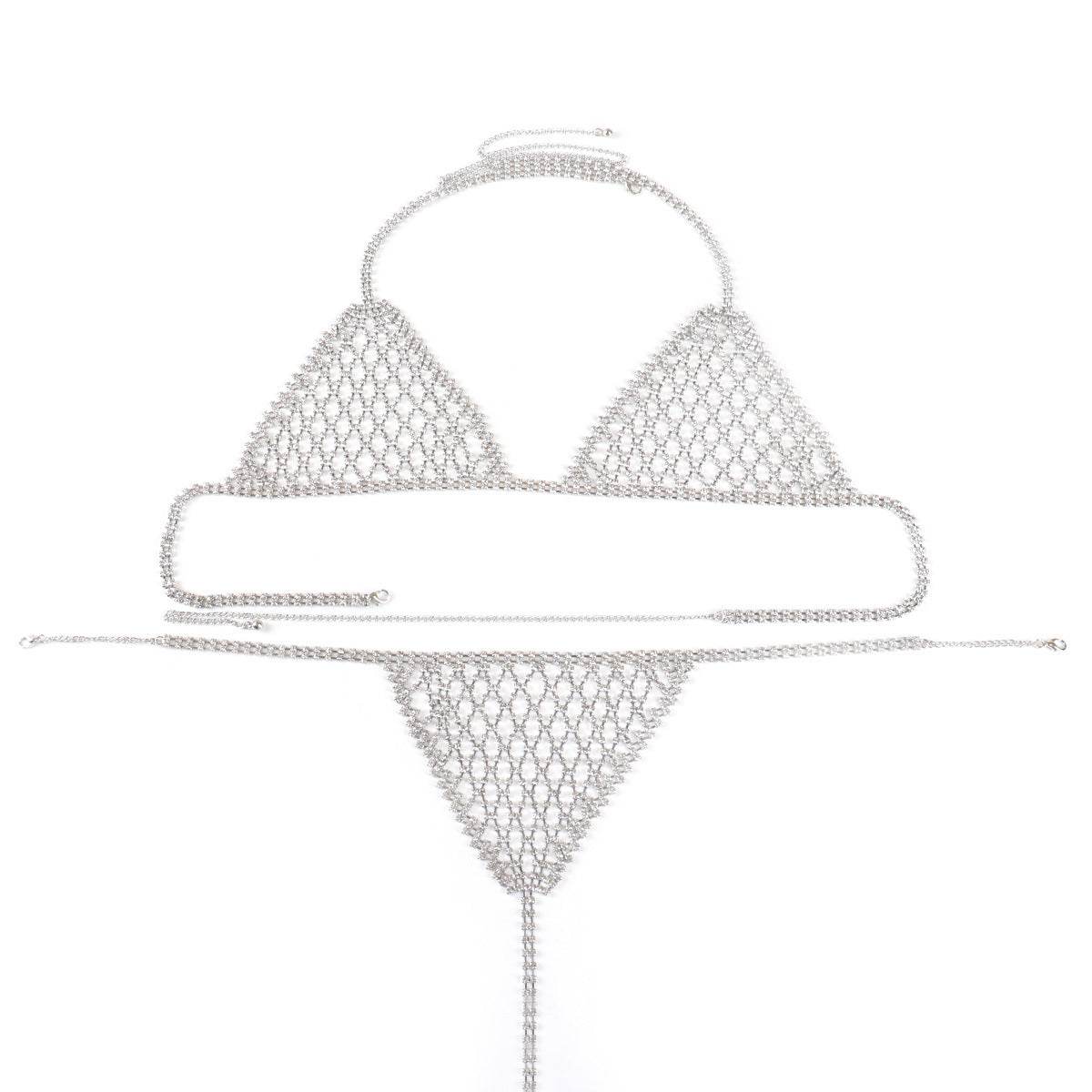 Lingerie Nightclub Body Chains – Diamond Rhinestone Bra and Panties Set - Velora