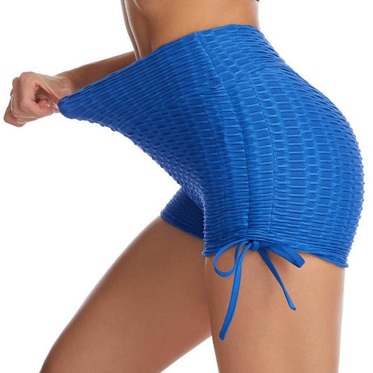 Drawstring Shorts Textured Butt Lift Gym Workout Slim Jogging Fitness Yoga Leggings Shorts - Velora