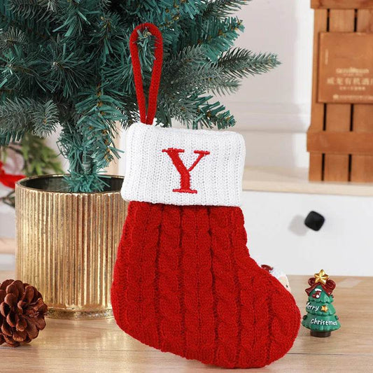 Cute Letters Christmas Stockings Decorative Creative Tree Pendant Wool Knitted Socks - Velora