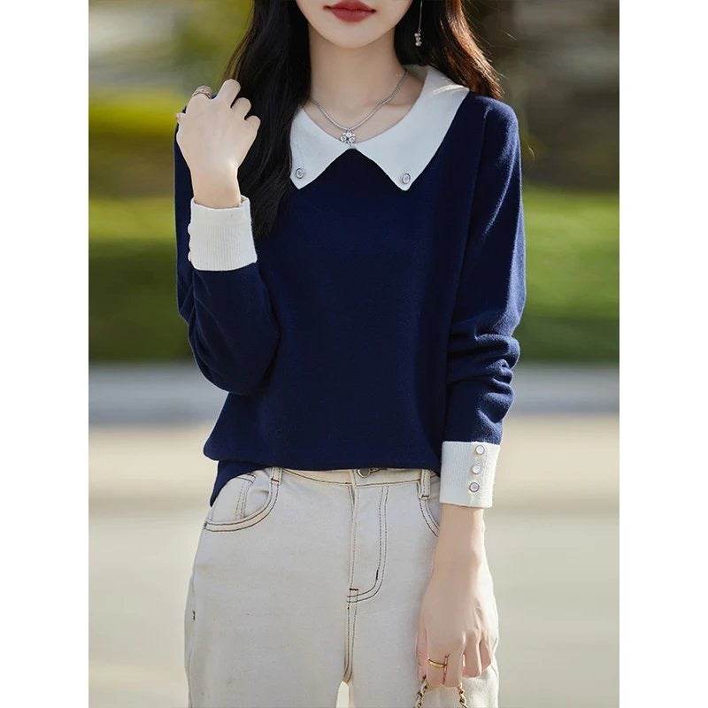 Lapels Bottoming Sweater blouse top For Women - Velora