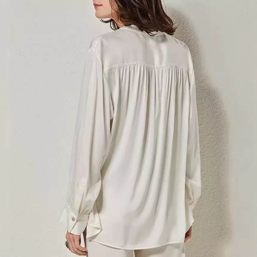 French Simplicity Loose And Lazy Style Silk Shirt For Women Autumn - Velora