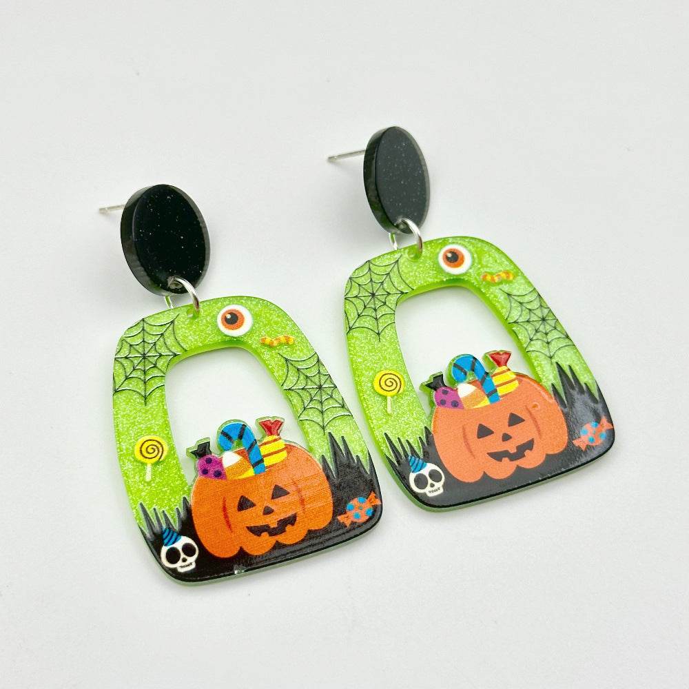 Halloween Day Ornament Colorful Ghost Eyes Funny Acrylic Earrings For Women - Velora