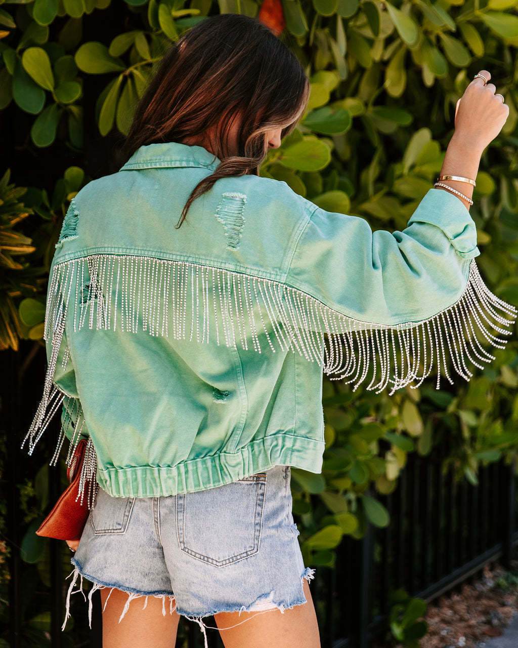 Denim Jacket Women – Light Green Cotton Long Sleeve Jacket - Velora