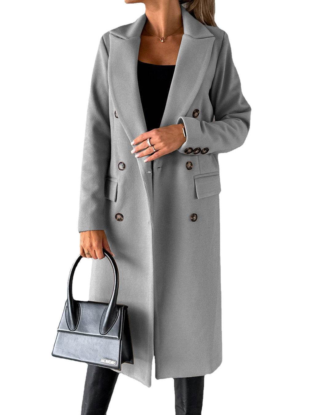 Long Sleeve Lapel Coat Winter Fashion Solid Double Breasted Slim Long Jacket Womens Clothing - Velora
