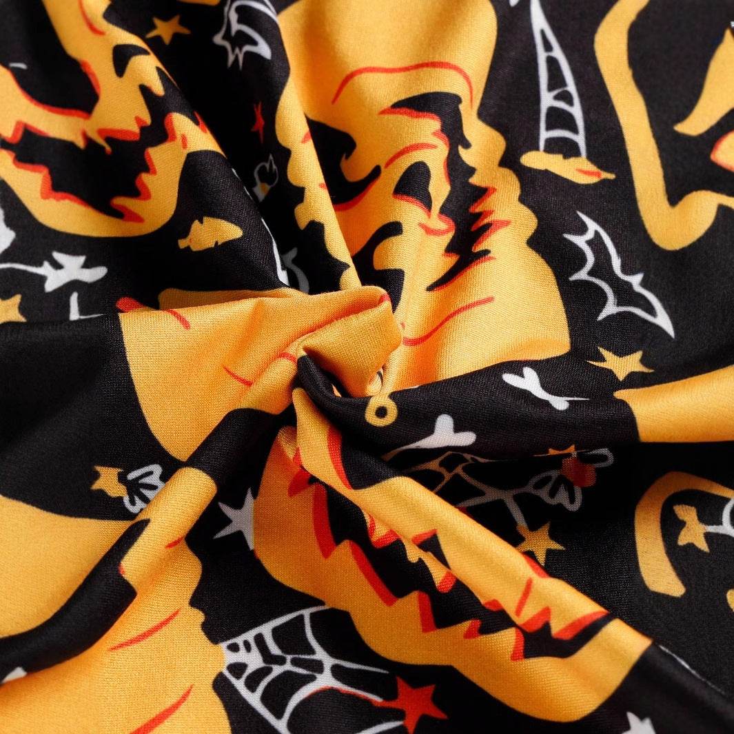 Halloween Printed Round Neck Long Sleeve Plus Size Dress - Velora