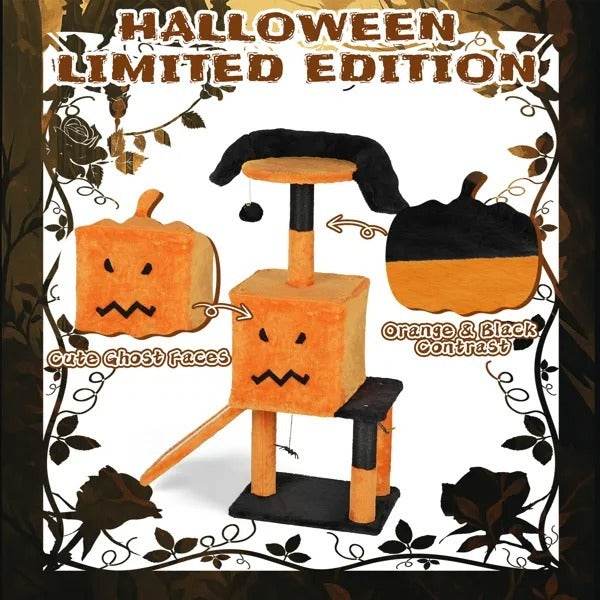 39.4 Halloween Cat Tree, Cat Tower Cat Tree For Indoor Cats With Spacious Cat Condo, Sisal Scratching Posts, Hanging Toys, Orange Black - Velora