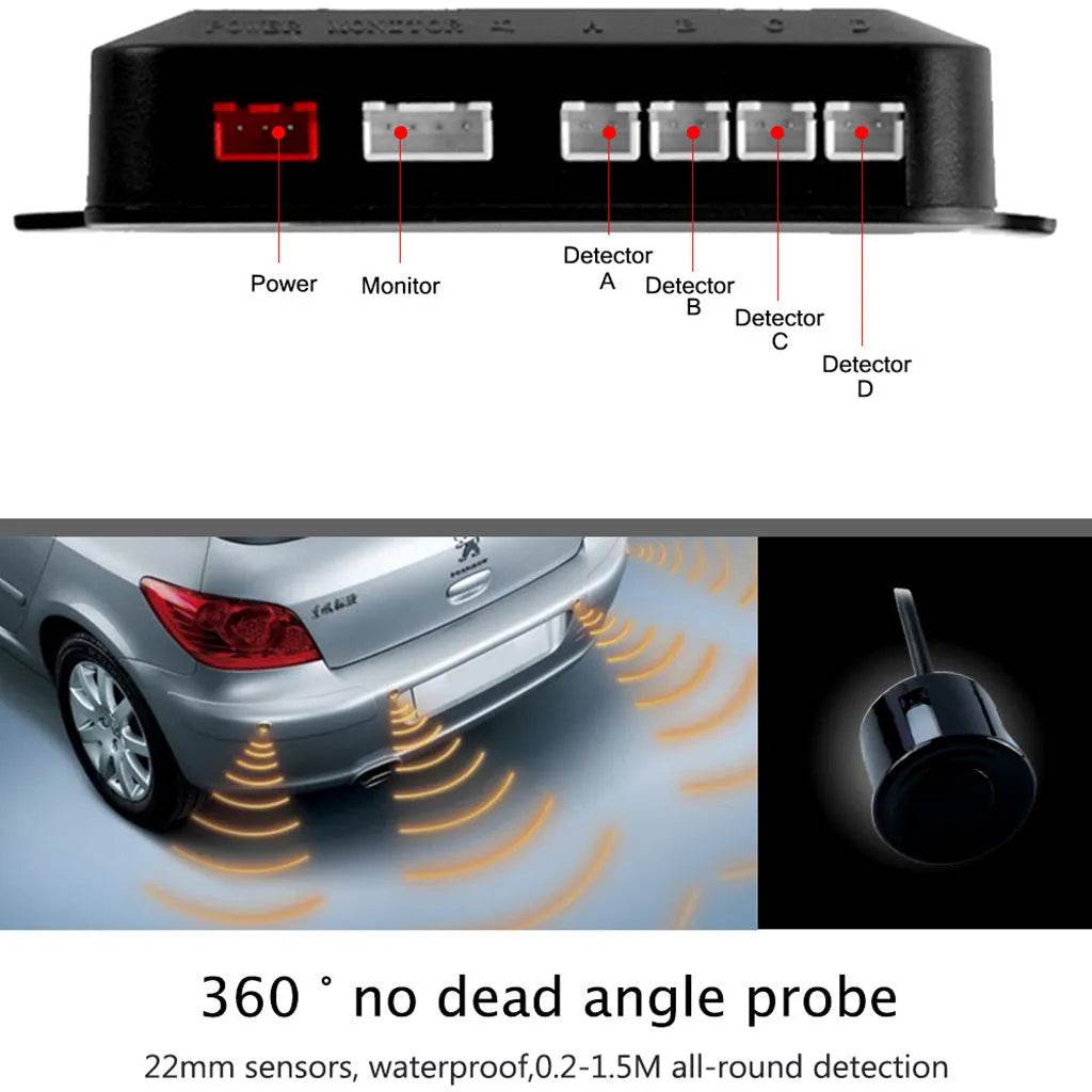 Auto Car LED Crescent Buzzer Radar Parking Sensor 4 Probes Car Camera - Velora