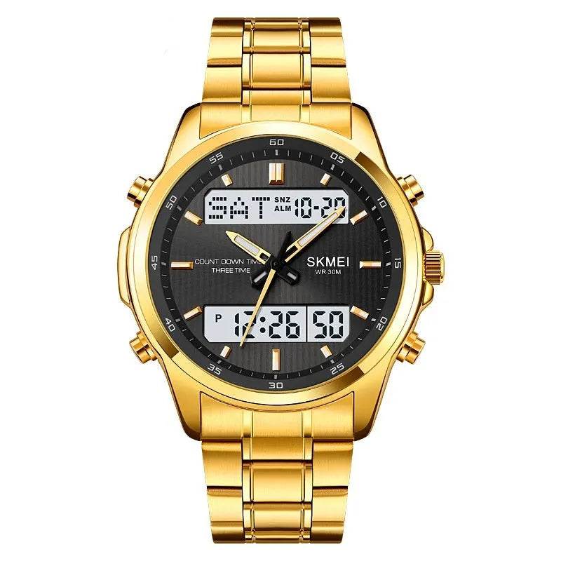 Multifunctional Men's Steel Strap Watch Double Display Sports - Velora