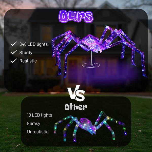 3ft Prism Spider, Illusion, 340 Purple Copper Wire Light, 4.5V 3.6W Halloween Standing Decoration US Specification - Velora