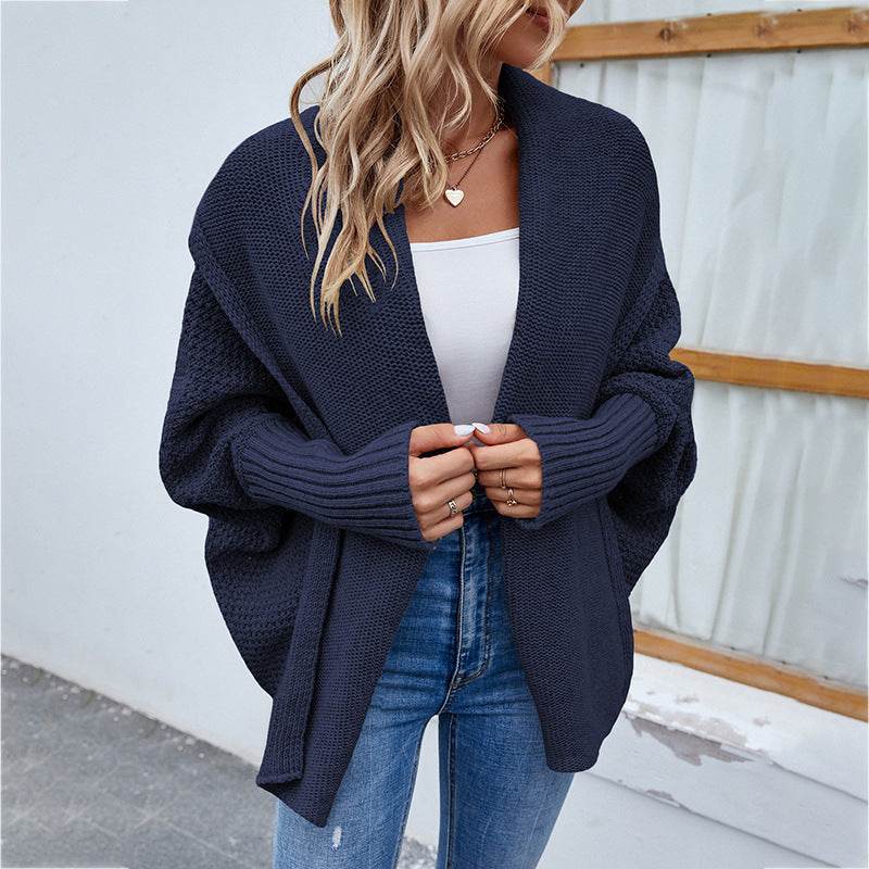 New Loose Knitted Sweater Solid Color Bat Sleeve Large Lapel Cardigan Autumn And Winter Fashion Jacket For Women Clothing - Velora